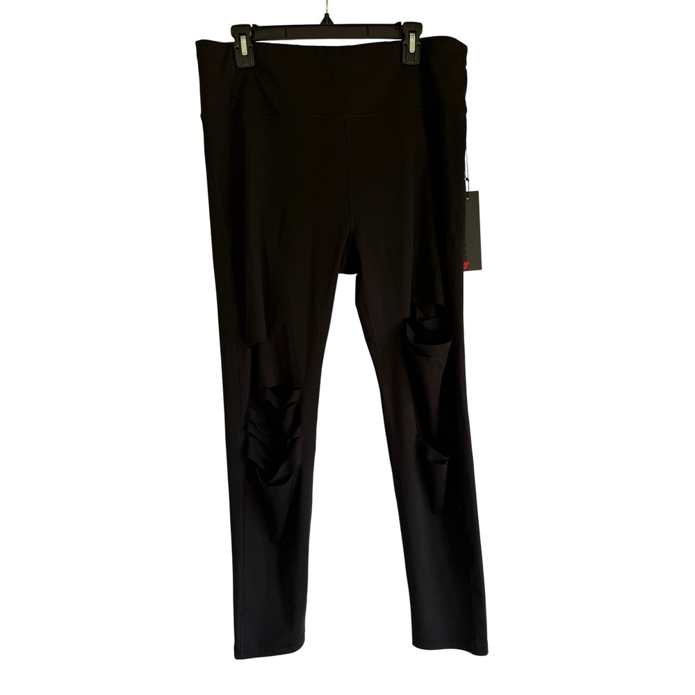 Mono B Womens Black Shredded Distressed Laser Cut Leggings APH6216-P 2XL NEW